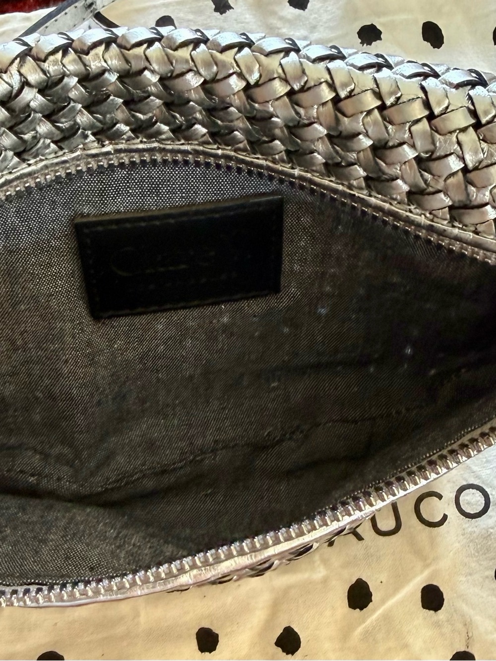 Clare V. Petite Woven Metallic Crossbody Belt Bag in Silver - Picture 10 of 11